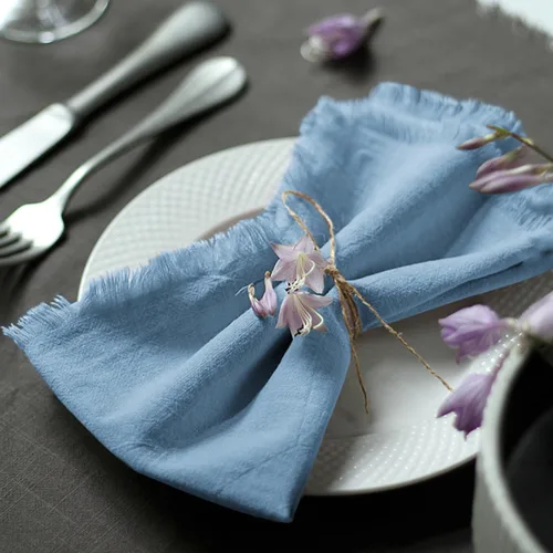 Miniatura 15 de Servilletas de tela hechas a mano 100% de algodón con flecos, delicadas servilletas de tela hechas a mano para cenas, fiestas, bodas y más, 18 x 18