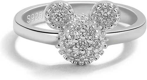 H&Beautimer Anillos de plata de ley 925 para mujer, bonitos anillos de diseño de Mickey, joyería fina para mujeres y niñas, anillos de boda AAA CZ