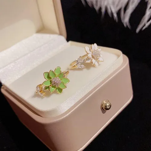 Miniatura 7 de Sonateomber Anillo de oro abierto ajustable con flores de primavera para mujer, moderno y elegante, con circonita cúbica única esmaltada frontal