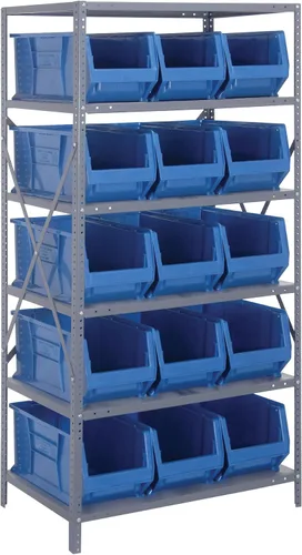 Miniatura 597 de Quantum QSBU-245BK Heavy Duty Shelving Unit with (7) Shelves and (24) QUS245 Black Bins for Garage Warehouse Storage Distribution 400 lb Load