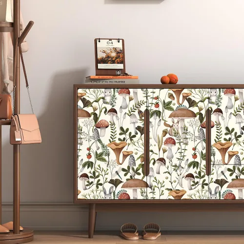 Miniatura 4 de Papel tapiz de hongos para despegar y pegar, estilo bohemio, 17.7 x 78.8 pulgadas, autoadhesivo, extraíble, papel de pared removible, papel