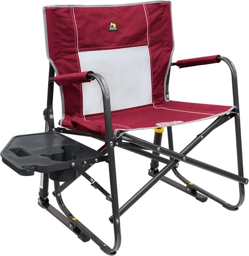 GCI OUTDOOR Freestyle Rocker XL con mesa auxiliar Silla de campamento | Mecedora plegable portátil con reposabrazos sólidos y duraderos, soporte Rojo