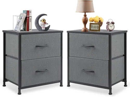 Miniatura 13 de DUMOS Mesita de noche pequeña con 2 cajones de tela, mesa auxiliar para dormitorio, muebles de almacenamiento para mesita de noche de 20 pulgadas
