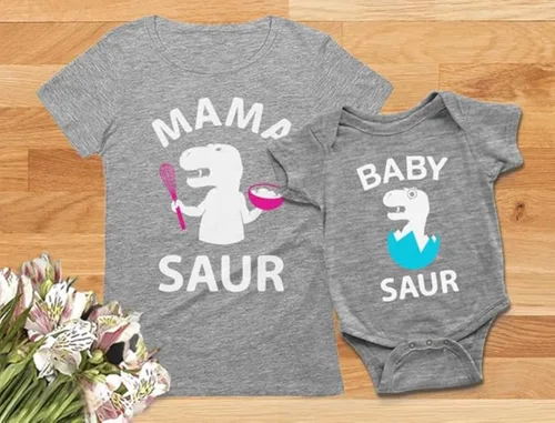 Miniatura 4 de Tstars - Camisetas a juego para mamá y su bebé con estampados de T-Rex Mama Saur y Baby Saur