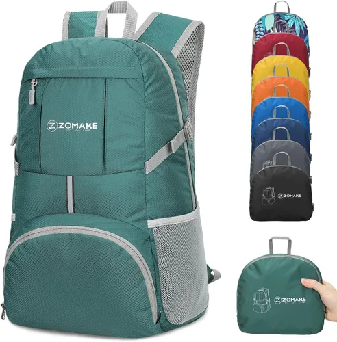 Miniatura 16 de ZOMAKE Mochila Ligera Empacable de 35L, Mochilas Ligeras Plegables Resistentes al Agua Bolsa de Senderismo Colapsible, Paquete de Día Plegable Rojo