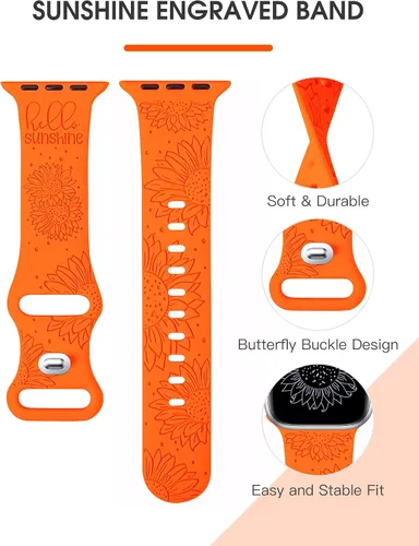 Miniatura 2 de TOYOUTHS Correa de silicona con grabado de girasol compatible con correas de Apple Watch de 1.654, 1.614, 1.575 y 1.496 pulgadas para mujer, diseño