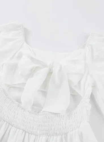 Miniatura 6 de blibean - Vestido de manga larga con lazo en la espalda para niñas y preadolescentes, vestido de otoño con hombros descubiertos, tallas para 6-15