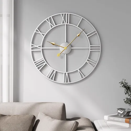 Miniatura 20 de Reloj de pared negro de 16 pulgadas decorativo, moderno reloj de metal para sala de estar, funciona con pilas, silencioso, sin tictac, números