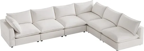 Miniatura 10 de VANOMi Sofá modular seccional, sofá de nube de asiento profundo, cojines ultra cómodos, tapicería suave, funda extraíble, 4 plazas para sala de estar