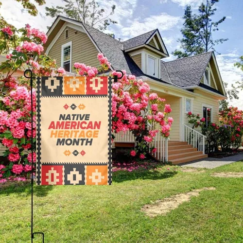 Miniatura 6 de Bandera de jardín del Mes de la Herencia Nativa Americana 2023 de doble cara vertical al aire libre, letrero decorativo de bienvenida para el hogar