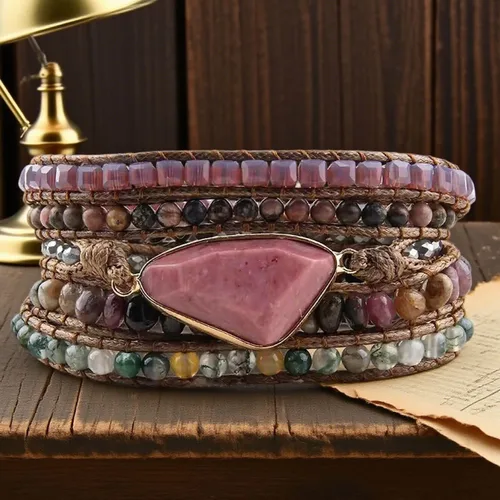 Miniatura 109 de ZOSOJONA - Pulseras bohemias hechas a mano de piedra natural, que dan vuelta, con cuentas de cristal de turquesa