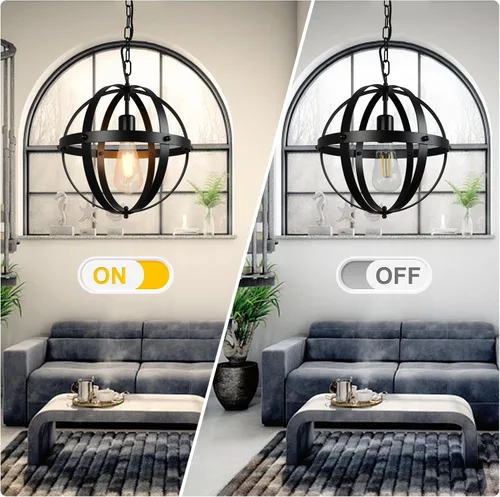 Miniatura 4 de DLLT - Lámpara colgante de globo vintage, negro mate, 1 luz, base E26, ideal para comedor, isla de cocina, sala de estar, oficina en casa
