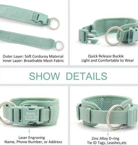 Miniatura 2 de Collares de perro personalizados grabados con nombre y número de teléfono para perros pequeños, medianos y grandes (verde menta, S)