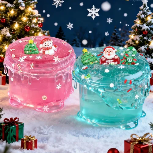 Miniatura 8 de Slime de Cristal de Navidad Rosa y Verde de 2 Paquetes para Niños, Slime para Medias de Navidad para Niños - Kit de Juguetes de Slime, Regalos