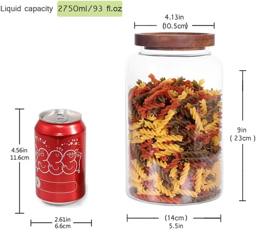 Miniatura 2 de Recipientes grandes de vidrio para alimentos, 93 onzas líquidas (2750ml), recipiente de almacenamiento de cocina con tapas de madera herméticas