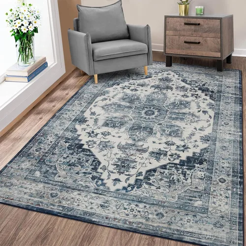 Miniatura 14 de JOLENE.K Alfombra oriental lavable de 6 x 9 pies, suave, con estampado envejecido, vintage, antideslizante, resistente a las manchas, de pelo bajo