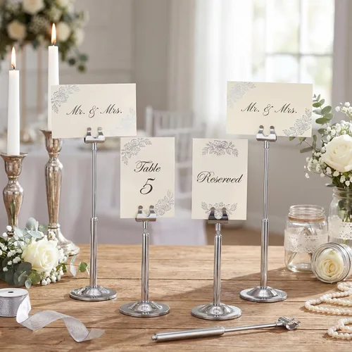 Miniatura 3 de Kathfly Juego de 12 soportes para números de mesa, ajustables, de metal, con clip de arpa, soporte de tarjeta desmontable para bodas, cumpleaños
