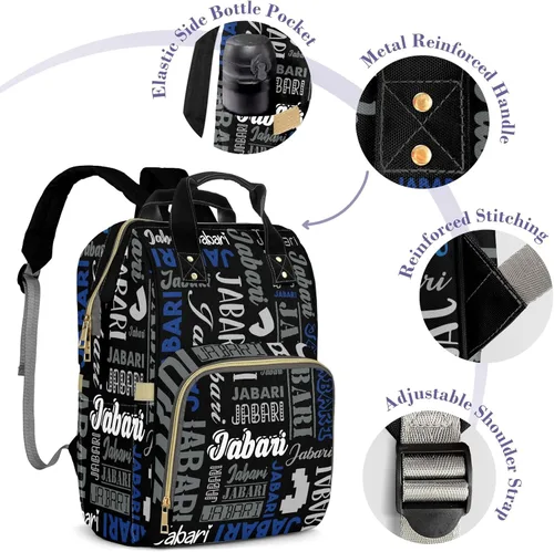 Miniatura 4 de Bolsas de bebé con nombre personalizado, mochila de nylon personalizada para bebé niño mamá, gran capacidad, impermeable, multifuncional, correas