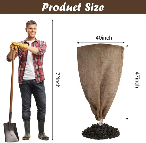 Miniatura 2 de Svepndic 2 bolsas reutilizables de arpillera cálida para plantas de invierno de 47 x 40 pulgadas con cordón de arpillera para plantas, protección