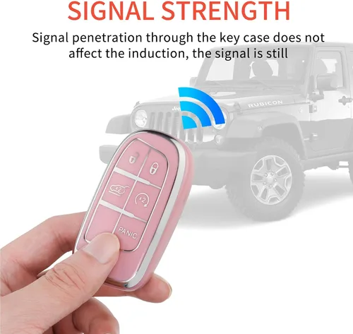 Miniatura 5 de Pangpai Funda para llavero rosa para Jeep, funda de protección de TPU suave con llavero brillante compatible con Jeep Grand Cherokee Renegade