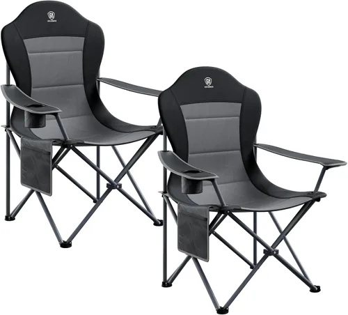 EVER ADVANCED Silla plegable de camping con respaldo alto acolchado, paquete de 2 sillas de césped portátiles de gran tamaño, ligeras, resistentes,