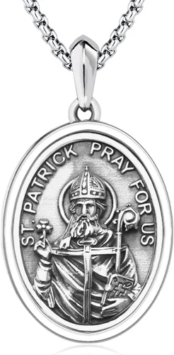 Miniatura 395 de Collar de plata de ley 925 con medalla de San Patrón, colgante de protección católica, amuleto, joyería religiosa para hombres y mujeres