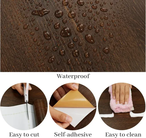 Miniatura 4 de VaryPaper Papel adhesivo de madera marrón oscuro de 15.7 x 78.7 pulgadas, papel tapiz de madera para despegar y pegar, papel de contacto