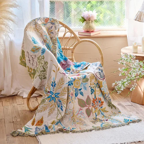 Miniatura 14 de Manta de arrullo boho 60 x 80 pulgadas, manta suave y acogedora 100% algodón para cama, mantas de otoño con decoración floral de pájaros y granja