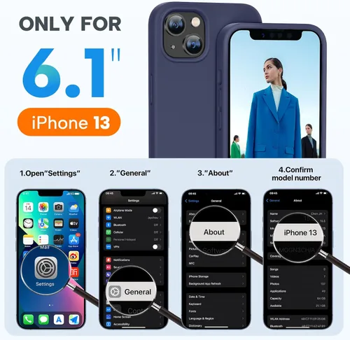 Miniatura 5 de Miracase Funda diseñada para iPhone 13, con protector de pantalla de vidrio templado, forro de microfibra suave antiarañazos, funda de goma de Azul
