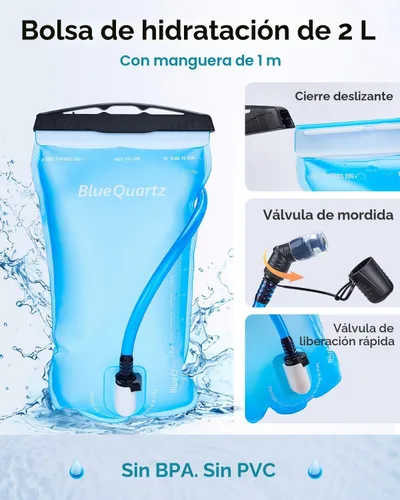 Miniatura 5 de Blue Quartz Mochila de hidratación con bolsa de agua de 2 L, mochila de agua de senderismo para mujeres y hombres, mochila ligera de ciclismo
