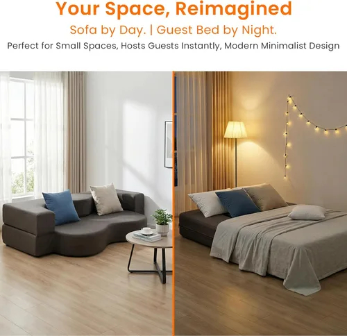 Miniatura 5 de ijuicy Sofá cama convertible de tamaño matrimonial, sofá cama futón plegable, colchón plegable de espuma, tela de leathaire, sofá cama para el suelo