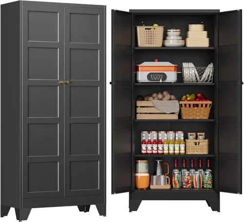 Miniatura 60 de Armario de garaje de metal de 36 pulgadas de alto, gabinetes de almacenamiento de 2 puertas, caninete de herramientas de acero utilitario, caninetes