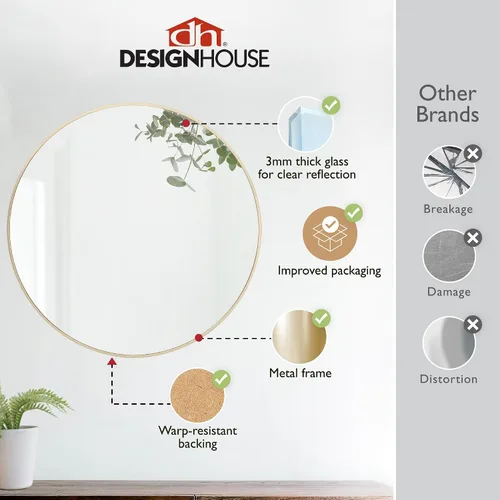 Miniatura 6 de Design House Kenna - Espejo redondo para pared, 24 pulgadas, marco de metal moderno, para sala de estar, dormitorio, baño, espejo de tocador