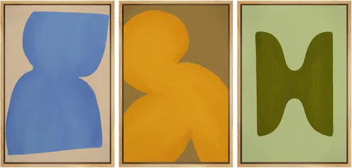 Miniatura 106 de SIGNLEADER Lienzo enmarcado para pared, juego de arte de collage de polígonos retro marrón tostado, ilustraciones con formas abstractas, arte