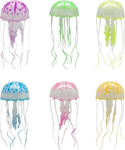 Miniatura 6 de Jowxsx Juguete de medusas divertidas Accesorios para pecera, decoración flotante del mundo submarino, adornos de acuario de dibujos animados, Azul