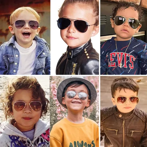 Miniatura 3 de NULOOQ Gafas de sol polarizadas de aviador para niños, niñas y adolescentes de 2 a 16 años, marco de metal, lente espejada de 1.969in y 2.047in