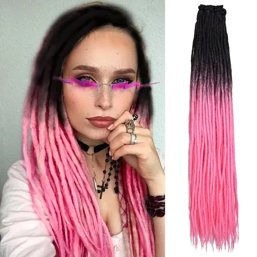 Miniatura 18 de Kraler Extensiones de Rastas Azules, Extensiones de Rastas Sintéticas de Ganchillo de 22", 100% Hechas a Mano, Rastas de Una Sola Punta, Delgadas
