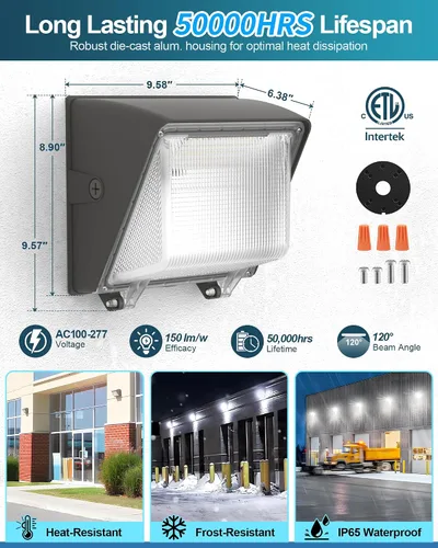 Miniatura 6 de AKK Paquete de luz LED de pared de 80 W, 60 W, 40 W, con fotocélula, 12000 lúmenes, 150 lm/W, 3 vatios y 3 CCT seleccionables