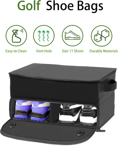 Miniatura 6 de CAMPLAND Bolsa de golf de 2 capas, casillero de golf impermeable para 2 pares de zapatos, almacenamiento duradero para baúl de golf para bolas