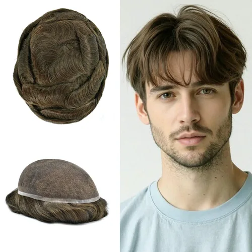 Miniatura 44 de PUNRU HAIR Completo Swiss Lace Toupee para hombres Sistema de cabello humano real Sistema de reemplazo de cabello humano para hombre Toupee