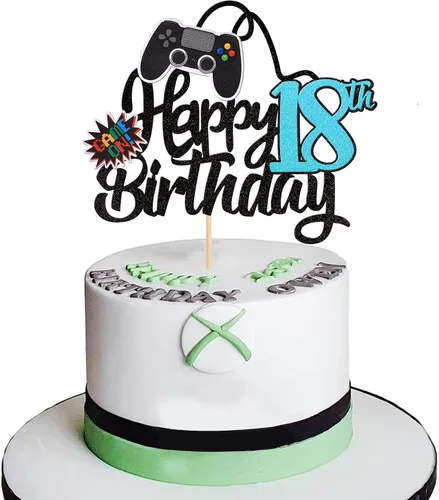 Miniatura 9 de 1 PCS Decoración para Pastel de Videojuegos Feliz Cumpleaños 14 con Purpurina, Palillo Decorativo de Pastel de Videojuegos Game On Controladores