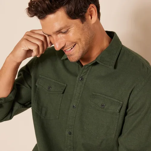 Miniatura 4 de Tienda Essentials Camisa de franela de manga larga con dos bolsillos para hombre