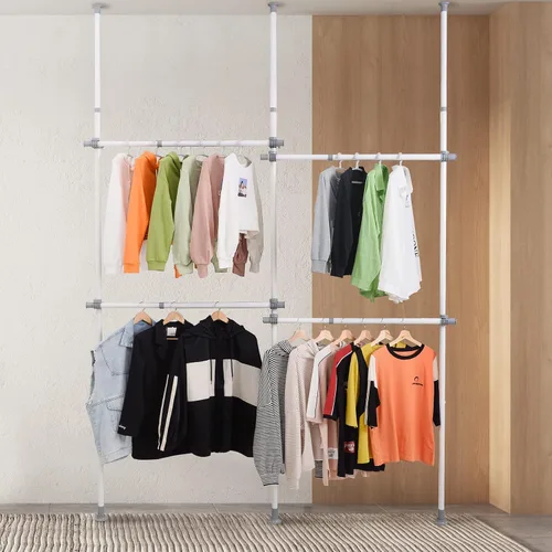 Miniatura 8 de Estante doble para ropa, estantes ajustables para colgar ropa, ropa de 2 niveles, ropa resistente, sistema independiente de armario blanco