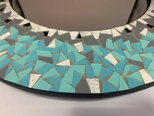 Miniatura 4 de Espejo decorativo hecho a mano con mosaico azul cielo y verde azulado, marco de 24 pulgadas, espejo redondo de 14 pulgadas para pasillo, dormitorio