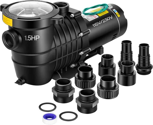 VIVOHOME Potente motor de cobre de 1.5 HP 6500 GPH Bomba de piscina de doble voltaje autorecortable en/sobre el suelo con unión de 1.25 pulgadas y