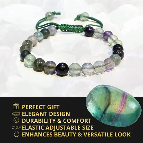 Miniatura 213 de Adjustable Crystal Bracelet – Gemstone Bead Bracelet with Adjustable Macrame String – Chic Gemstone Bracelet for Men and Women – 8mm Round Healing