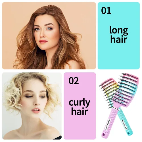Miniatura 2 de 2 unidades de cepillo desenredante que elimina los nudos sin dolor, añade brillo y suaviza el cabello, cepillo desenredante de cerdas de jabalí