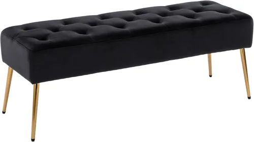 DUHOME Banco otomano tapizado con botones, banco tapizado para dormitorio, reposapiés, banco de acento para entrada, comedor, sala de estar, Negro