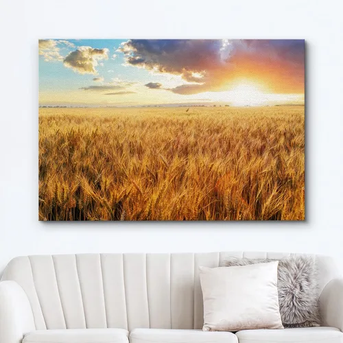 Miniatura 2 de Impresiones en lienzo para pared, hermoso paisaje/paisaje, puesta de sol sobre campo de trigo, arte moderno para decoración del hogar/arte de pared