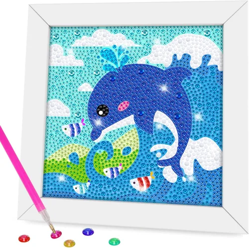 QEUOYSS Kit de arte de diamantes para niños con marco de madera y manualidades para niños de 6 a 8 a 10 a 12 años, arte de diamantes fácil de hacer